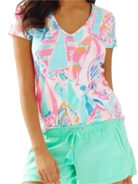Lilly Pulitzer Michele v-neck top in MULTI out to sea SIZE medium NWT